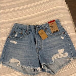 Levi's Light Blue Distressed Jean Shorts 501